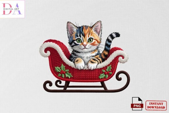 Christmas Cat Embroidery PNG: A Festive Addition for Etsy Sellers