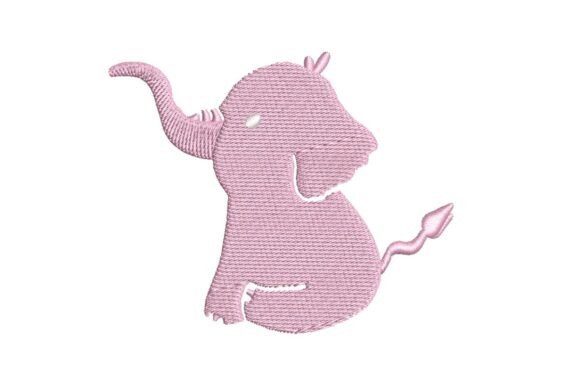 Cute Pink Baby Elephant Silhouette Embroidery Design