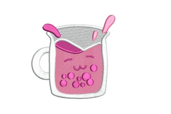 Happy Splashing Pink Boba Tea Mug Embroidery Design