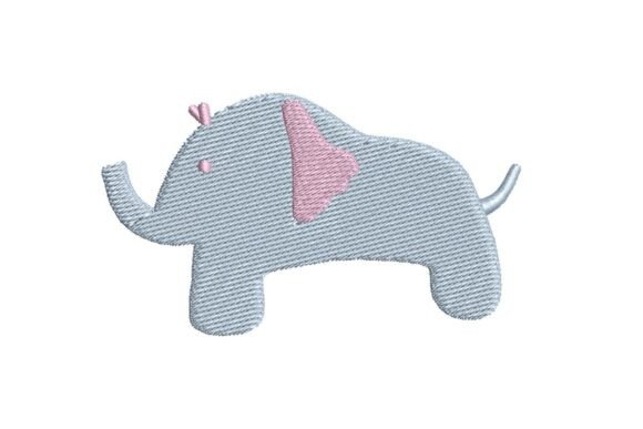 Minimalist Baby Elephant with Pink Heart Embroidery