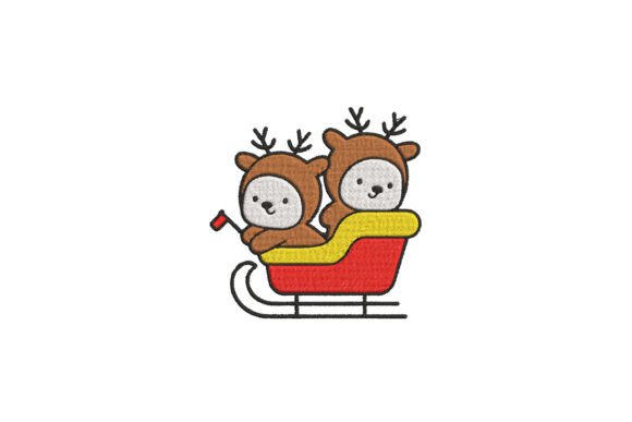 Reindeer Kids on Sleigh Embroidery